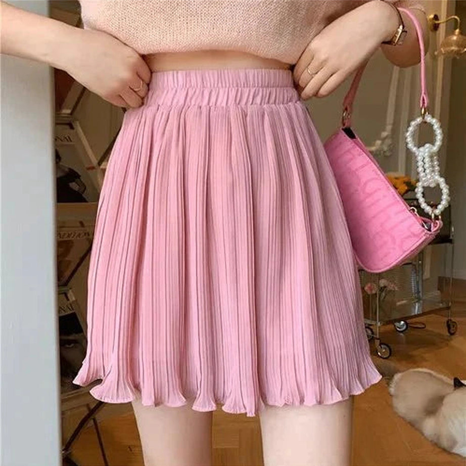 Y2k Spring Pleated Schoolgirl Mini Skirt