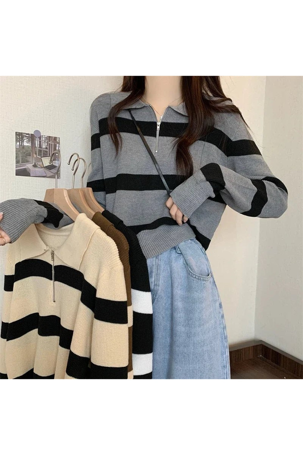 Y2k Spring Striped Patchwork Knit Pullover