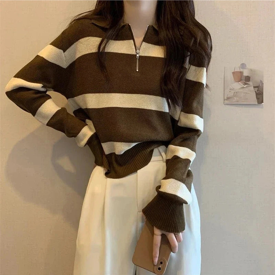 Y2k Spring Striped Patchwork Knit Pullover