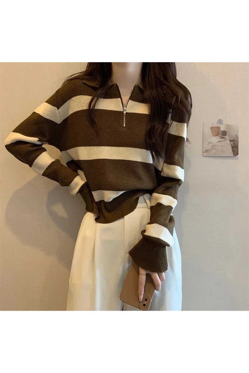 Y2k Spring Striped Patchwork Knit Pullover