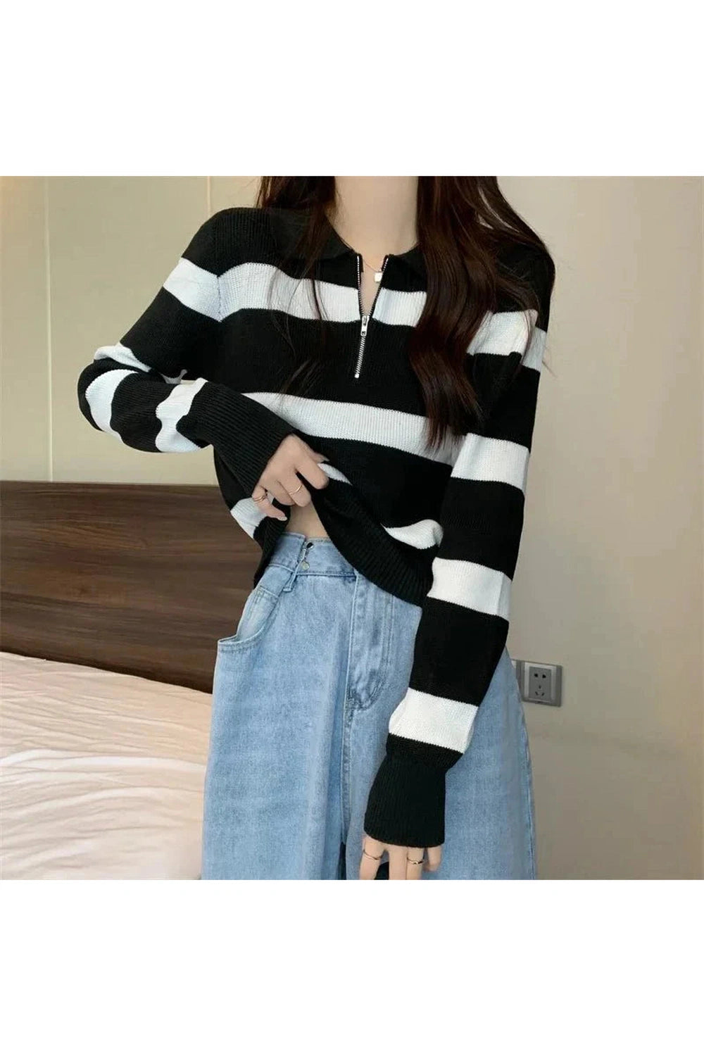 Y2k Spring Striped Patchwork Knit Pullover