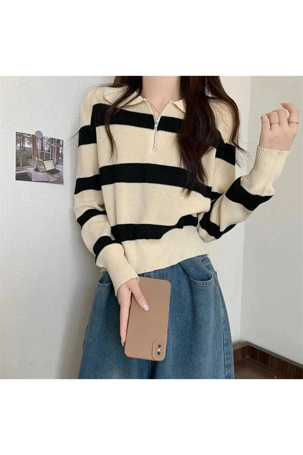 Y2k Spring Striped Patchwork Knit Pullover