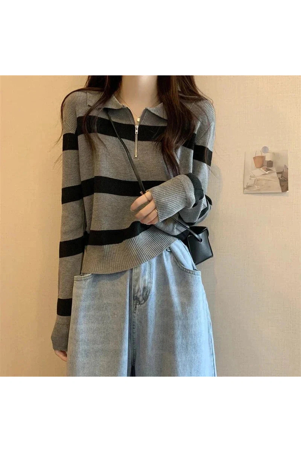 Y2k Spring Striped Patchwork Knit Pullover