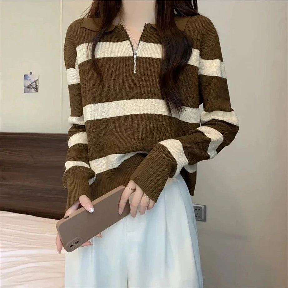 Y2k Spring Striped Patchwork Knit Pullover
