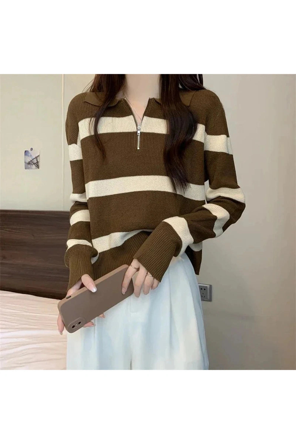 Y2k Spring Striped Patchwork Knit Pullover