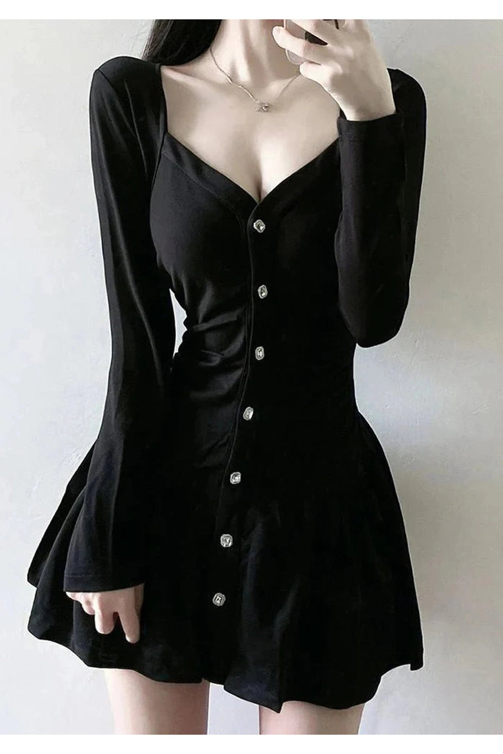 Y2k Square Collar Black Dress