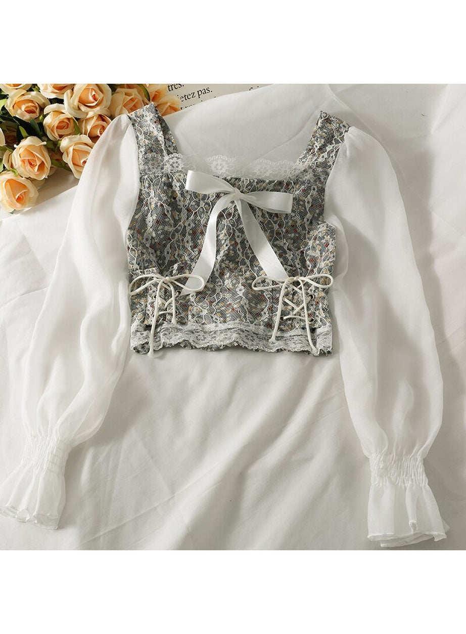 Y2k Square Collar Lace Blouse