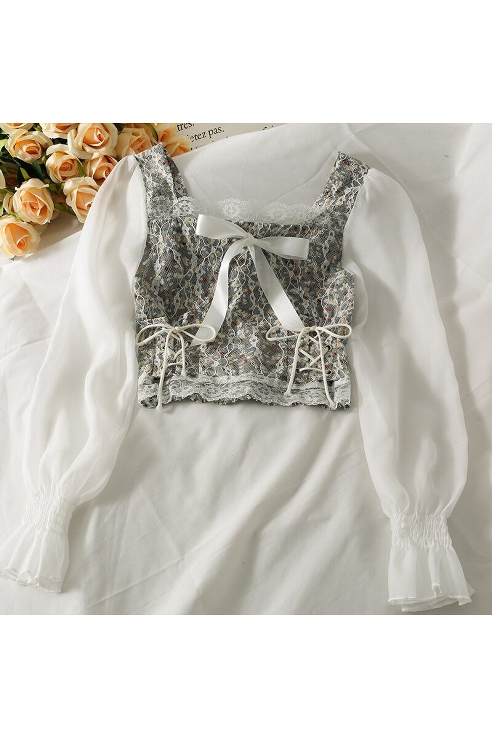 Y2k Square Collar Lace Blouse