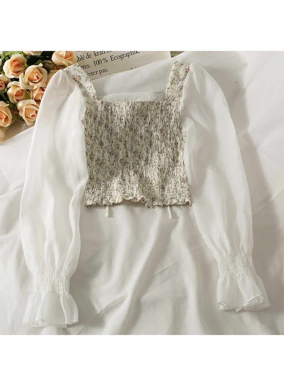 Y2k Square Collar Lace Blouse