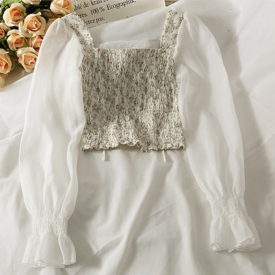 Y2k Square Collar Lace Blouse