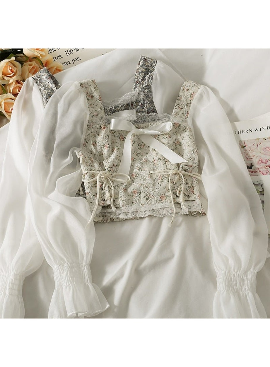 Y2k Square Collar Lace Blouse