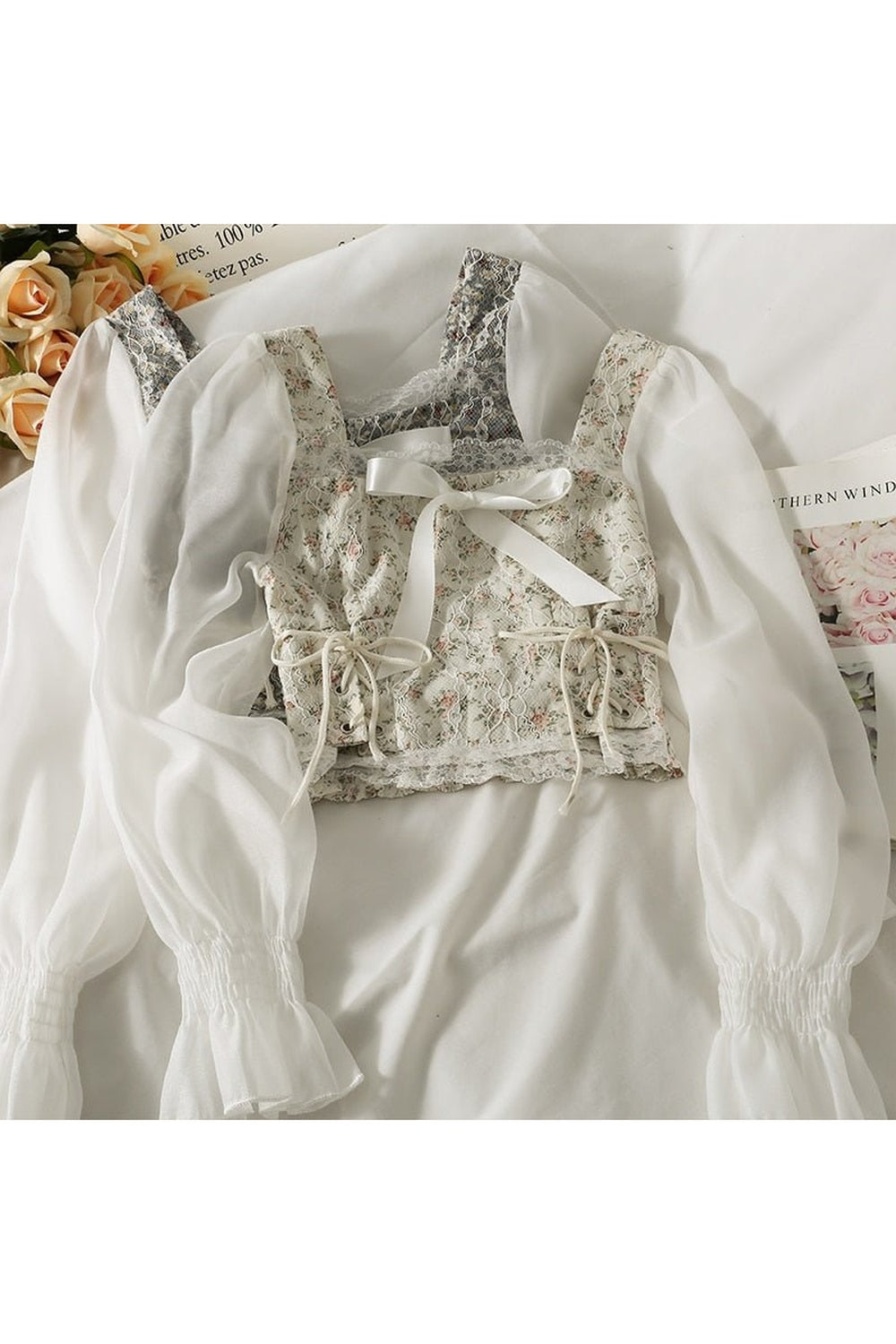 Y2k Square Collar Lace Blouse