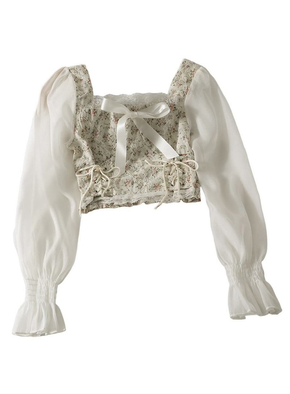 Y2k Square Collar Lace Blouse