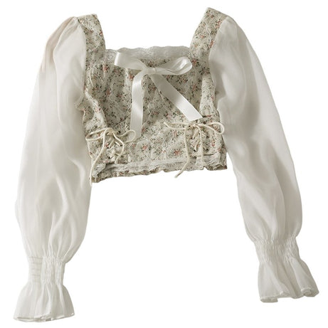 Square Collar Lace Blouse - Blouses