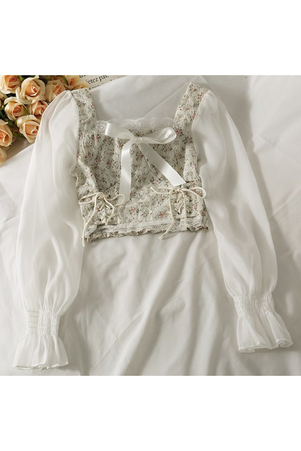 Y2k Square Collar Lace Blouse