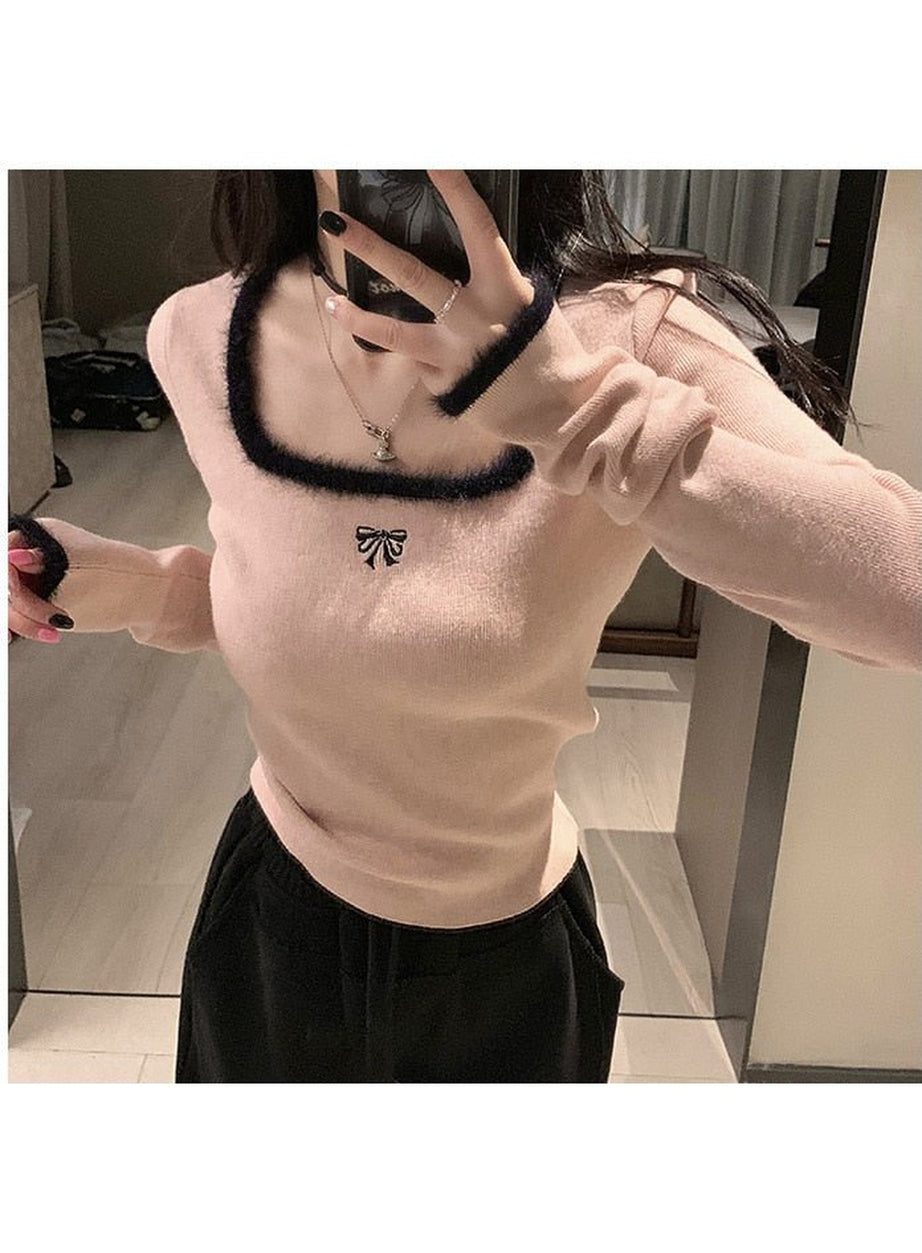 Y2k Square Collar Slim Crop Top