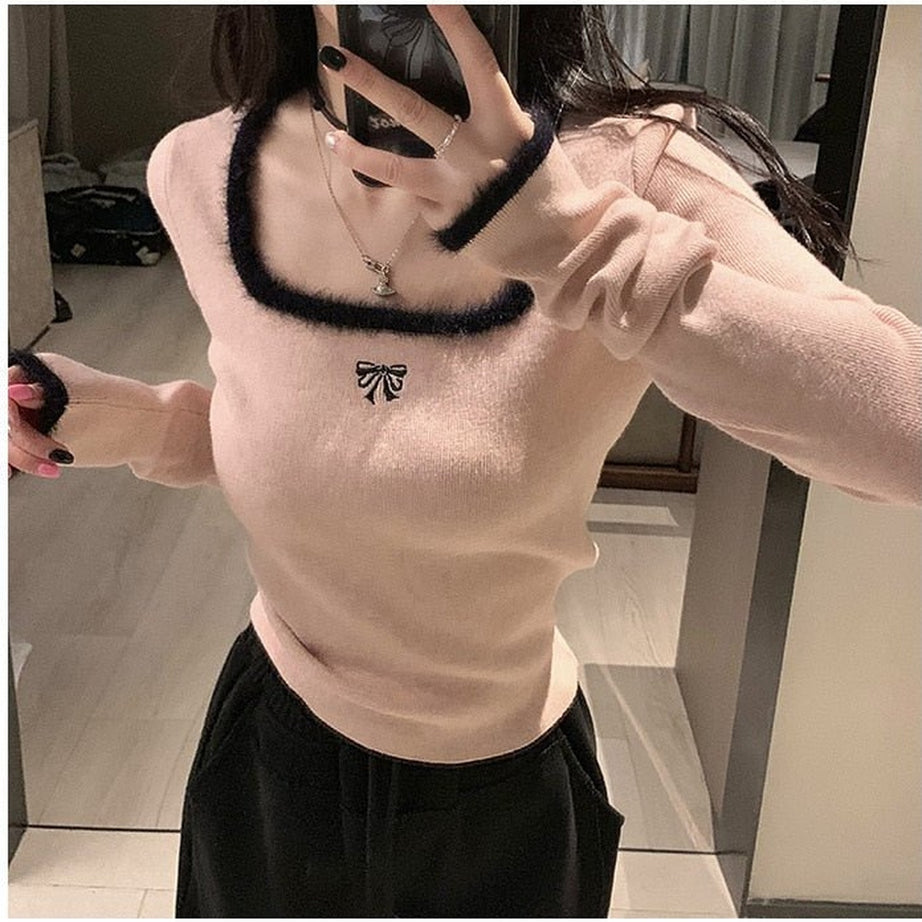 Y2k Square Collar Slim Crop Top