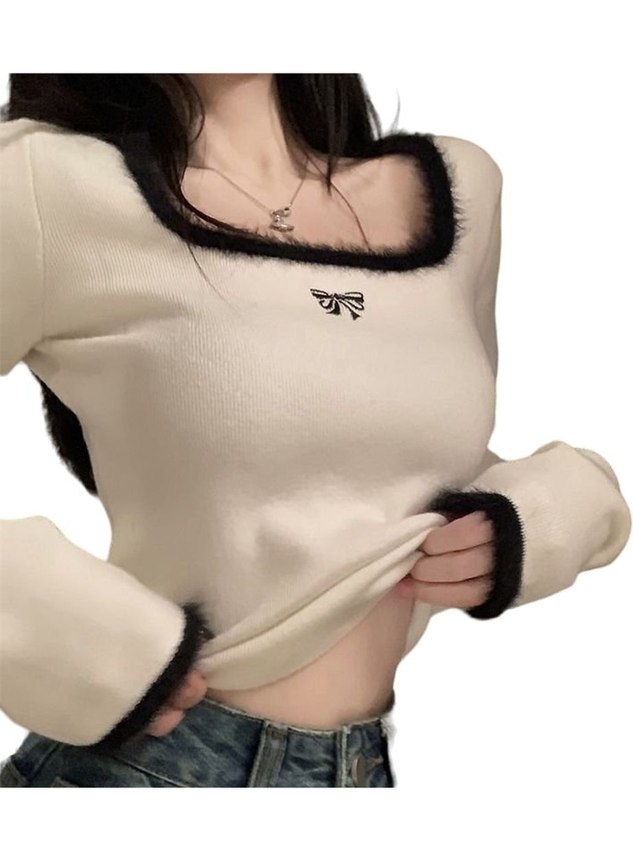 Y2k Square Collar Slim Crop Top