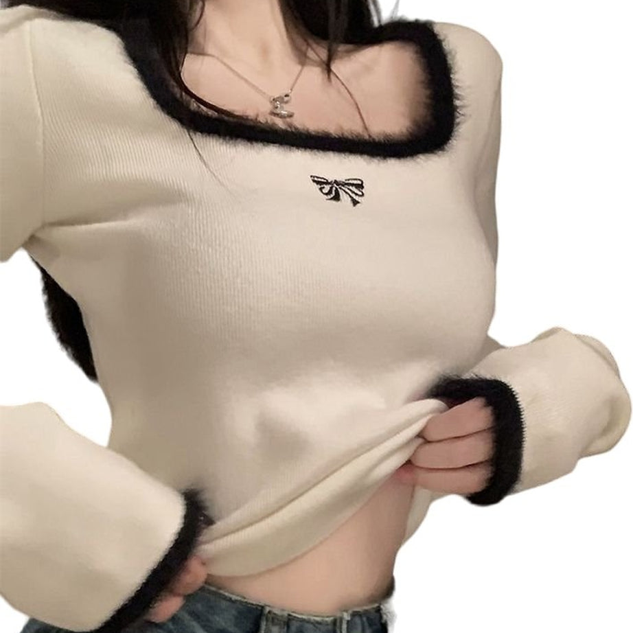 Y2k Square Collar Slim Crop Top