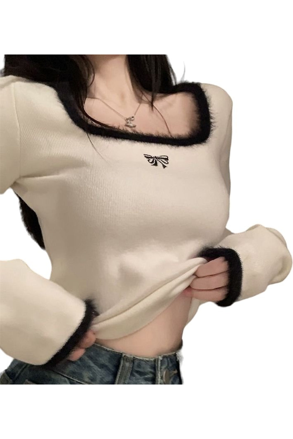 Y2k Square Collar Slim Crop Top