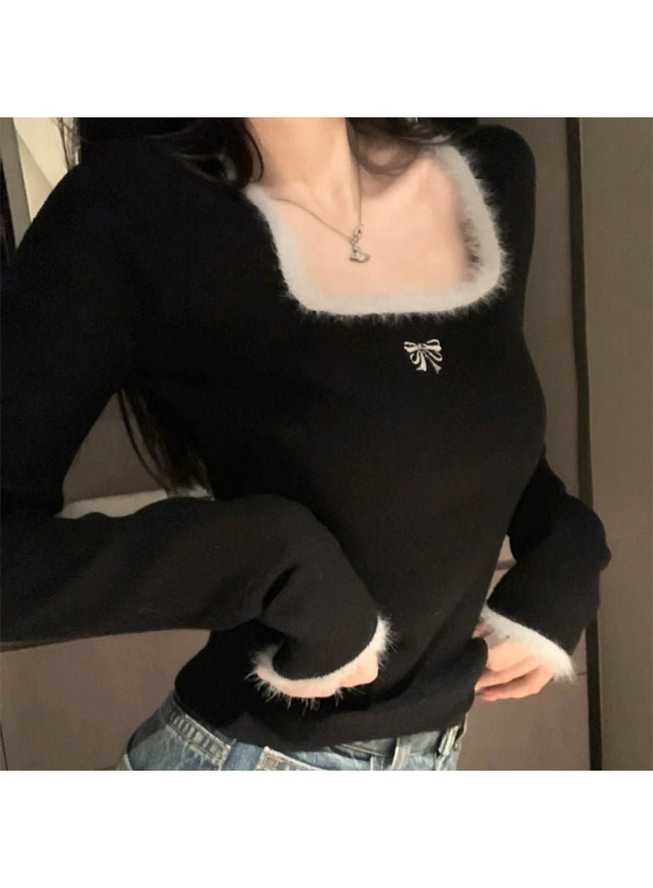 Y2k Square Collar Slim Crop Top