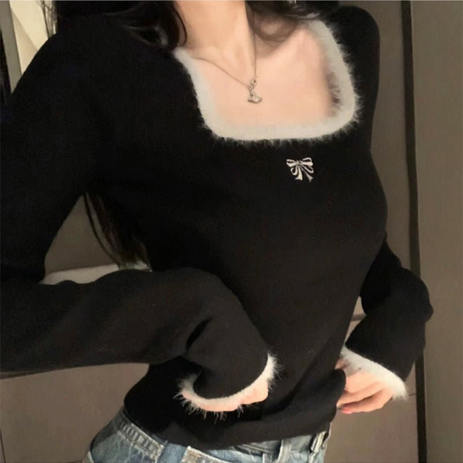 Y2k Square Collar Slim Crop Top