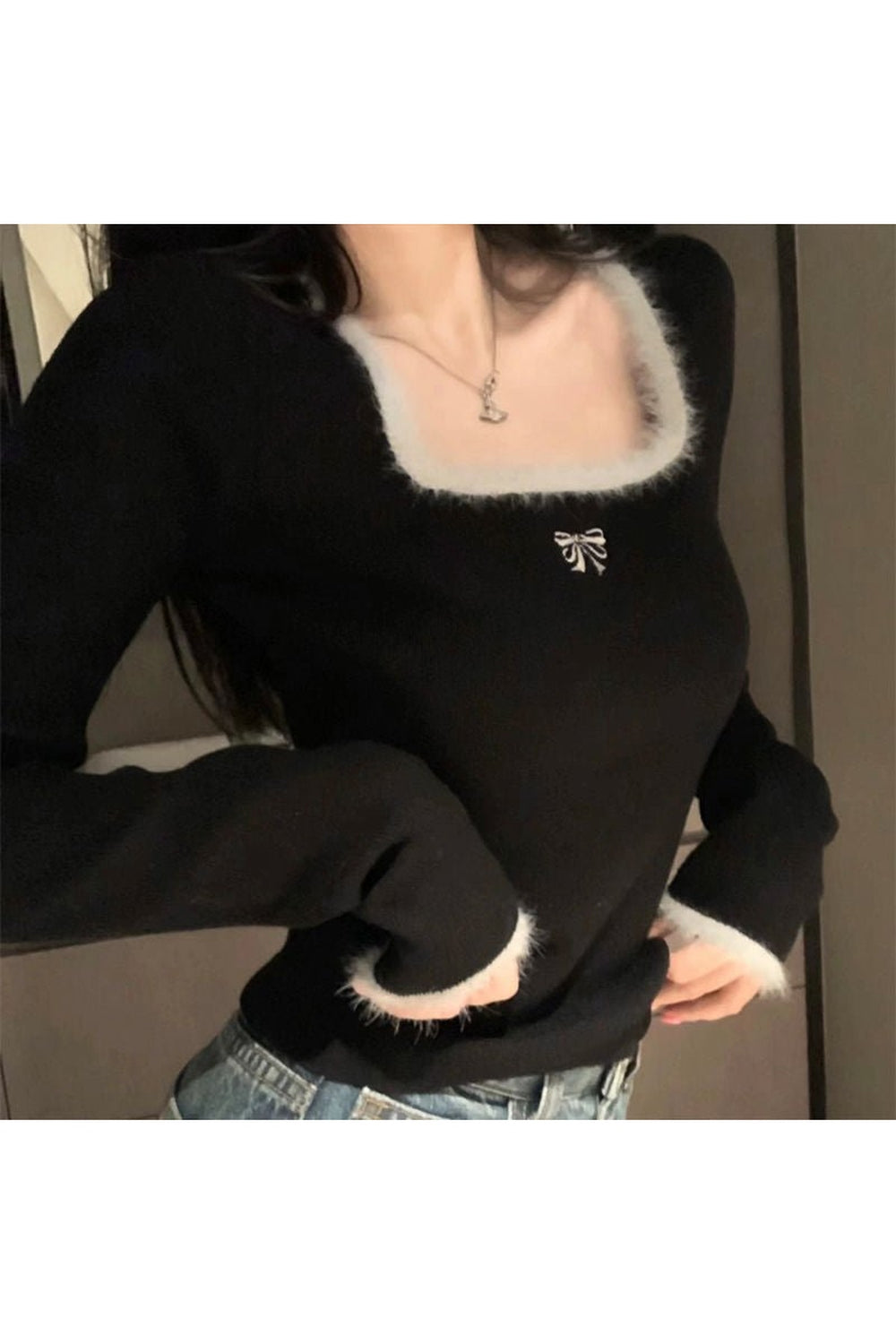 Y2k Square Collar Slim Crop Top