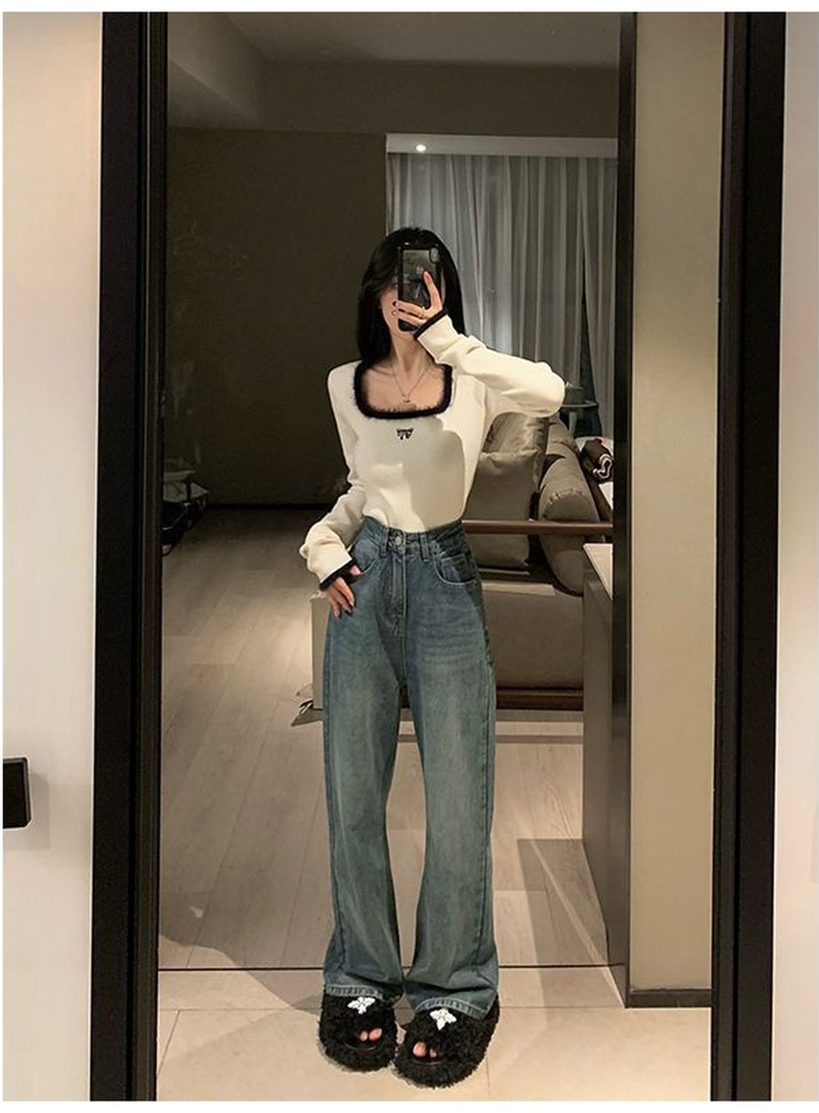 Y2k Square Collar Slim Crop Top