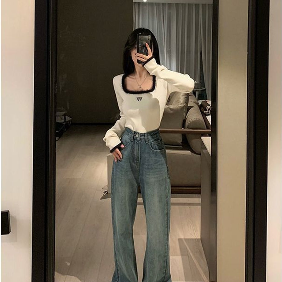 Y2k Square Collar Slim Crop Top