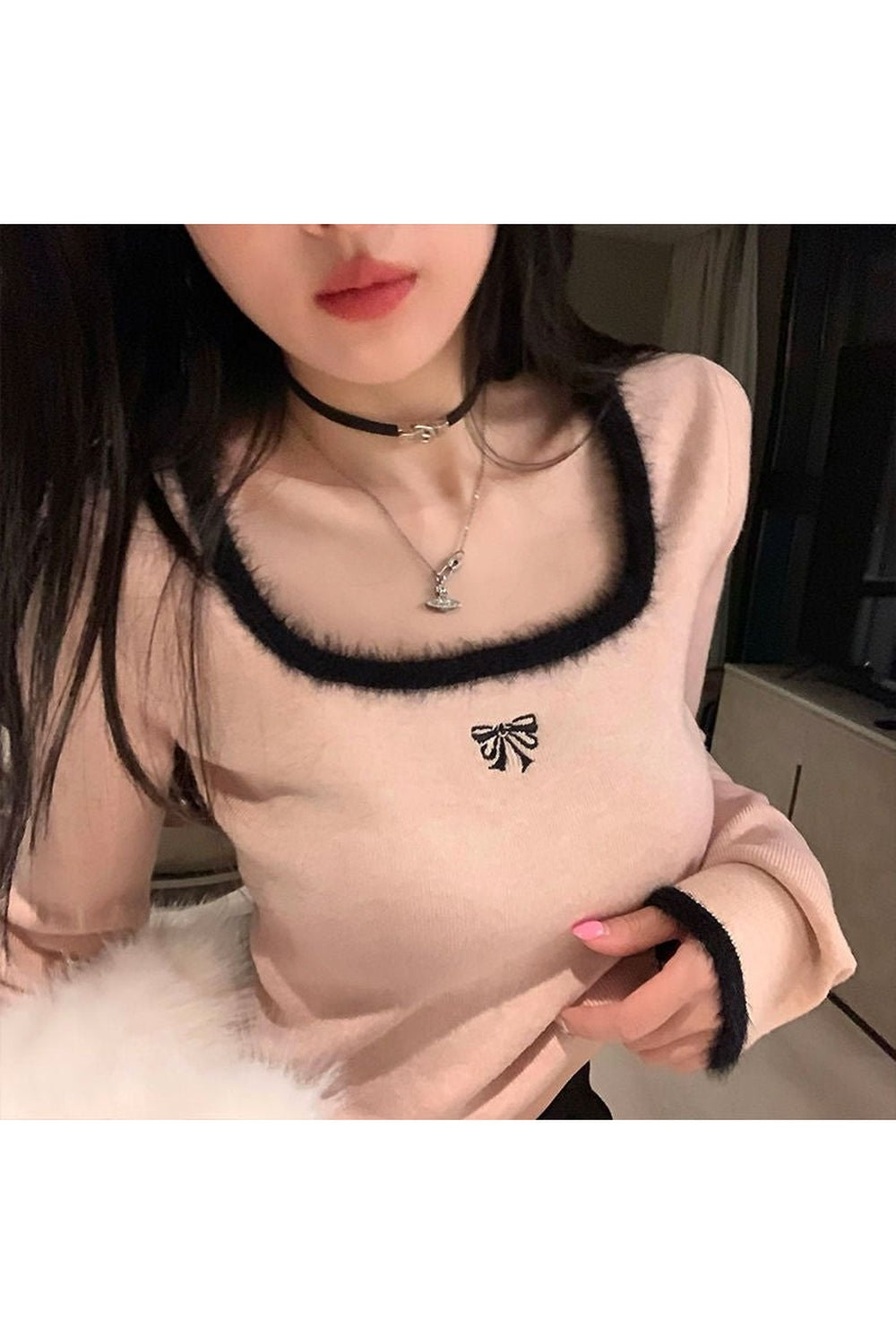 Y2k Square Collar Slim Crop Top