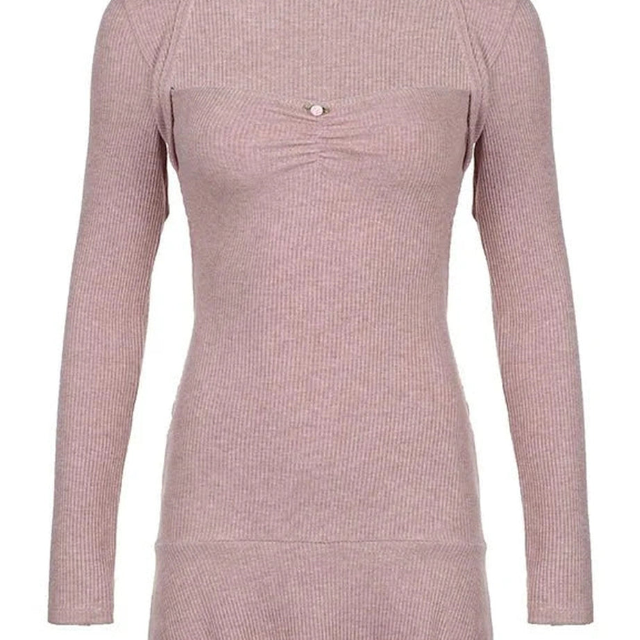 Y2k Square Neck Pink Autumn Dress