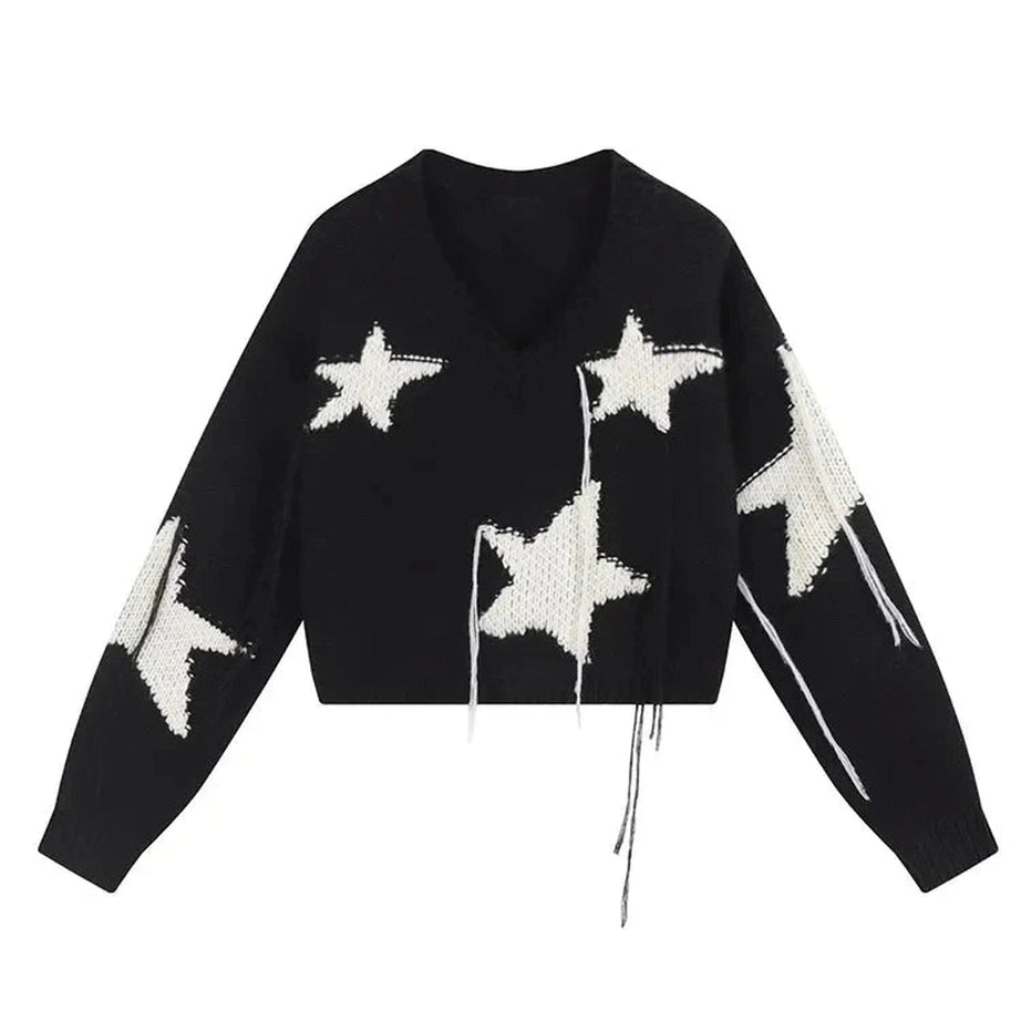 Y2k Acubi Star Print Cropped Sweater