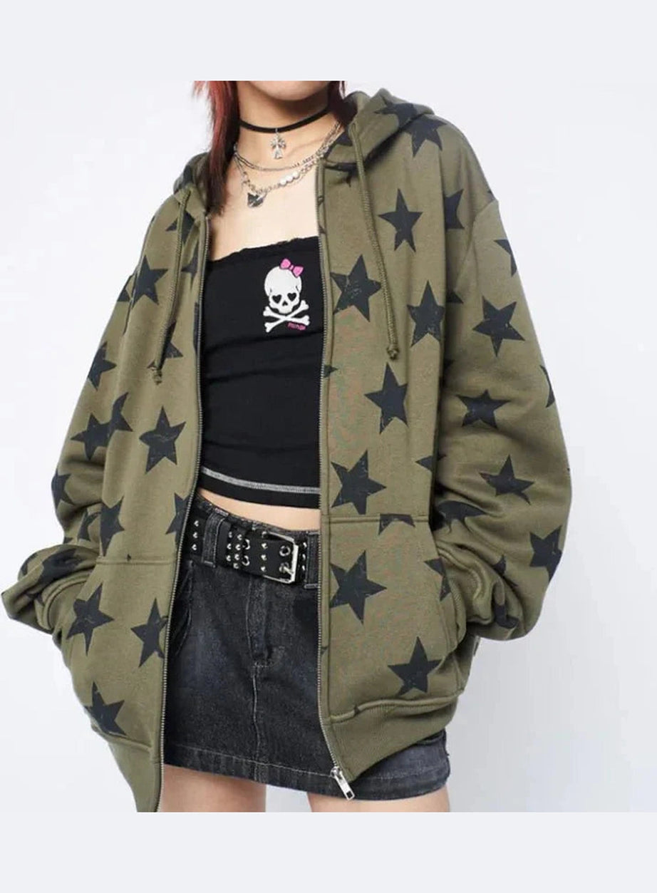 Y2k Star Print Sweatshirt Jacket