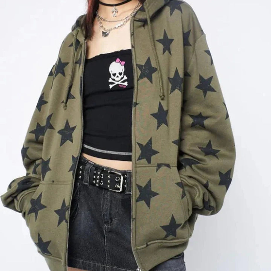 Y2k Star Print Sweatshirt Jacket