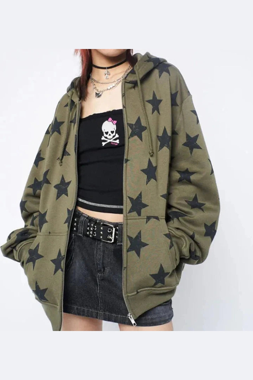 Y2k Star Print Sweatshirt Jacket