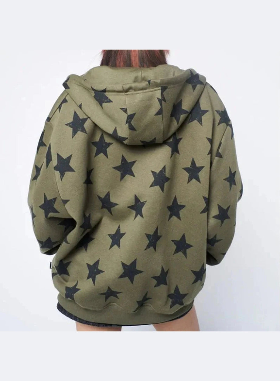 Y2k Star Print Sweatshirt Jacket