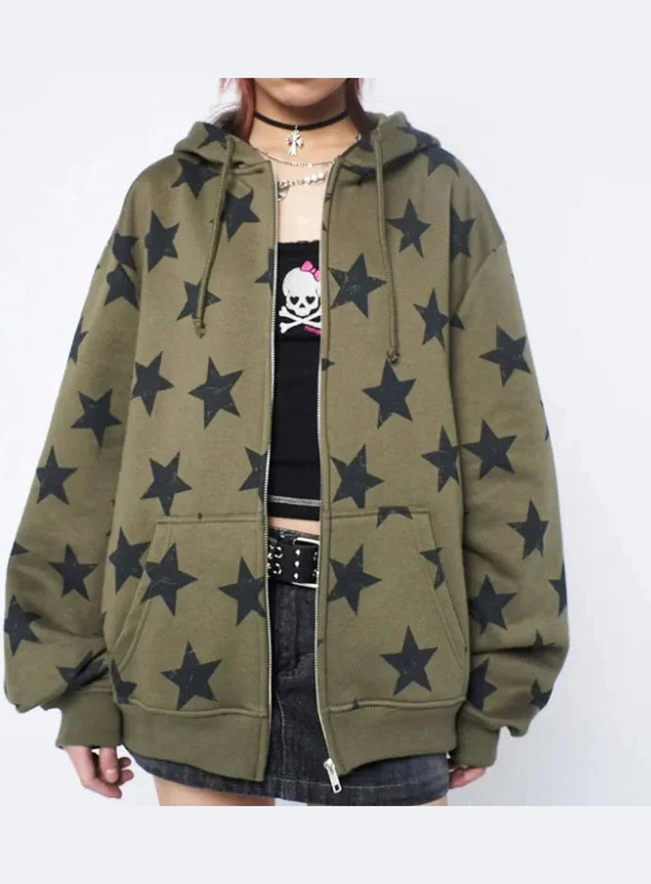 Y2k Star Print Sweatshirt Jacket
