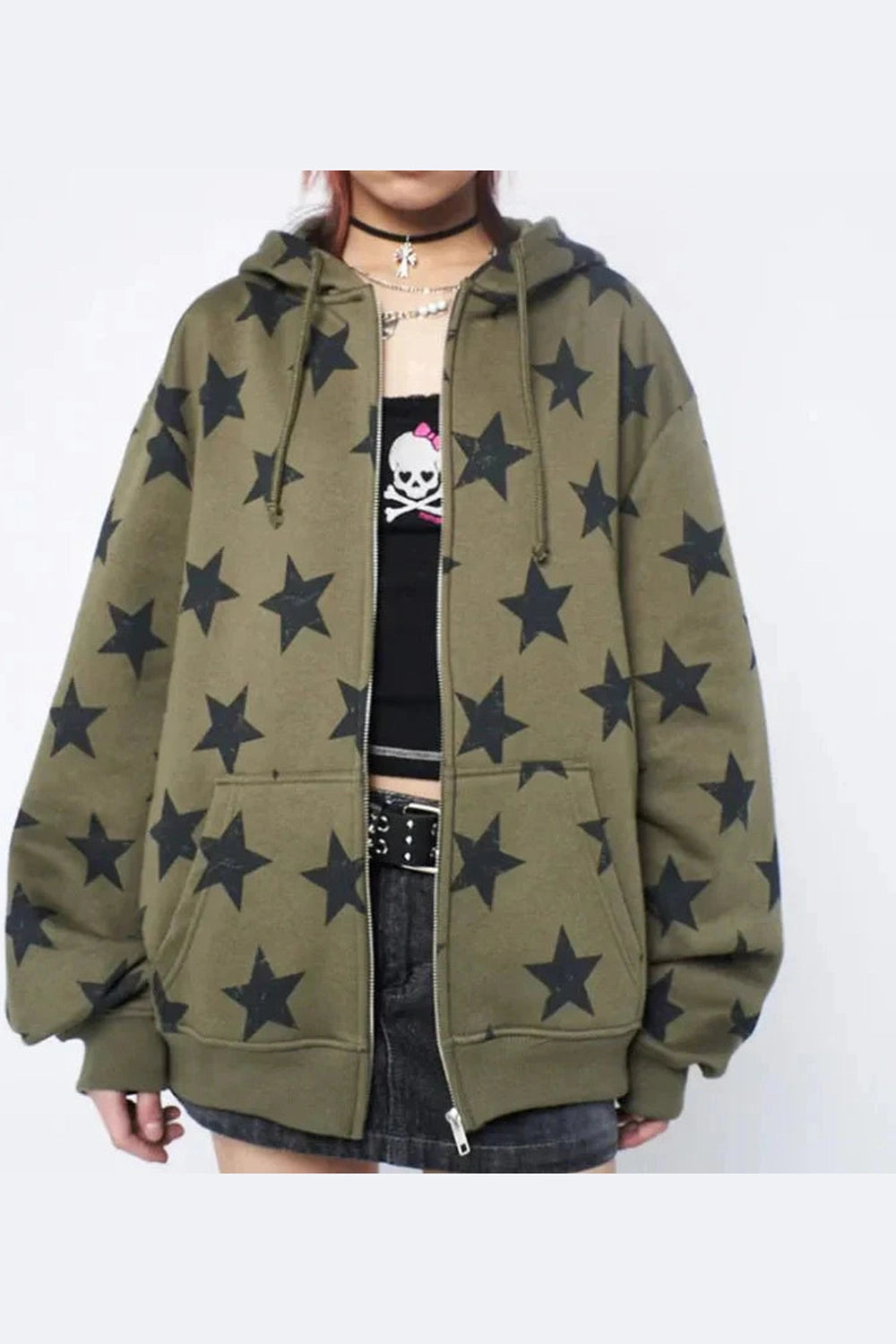 Y2k Star Print Sweatshirt Jacket