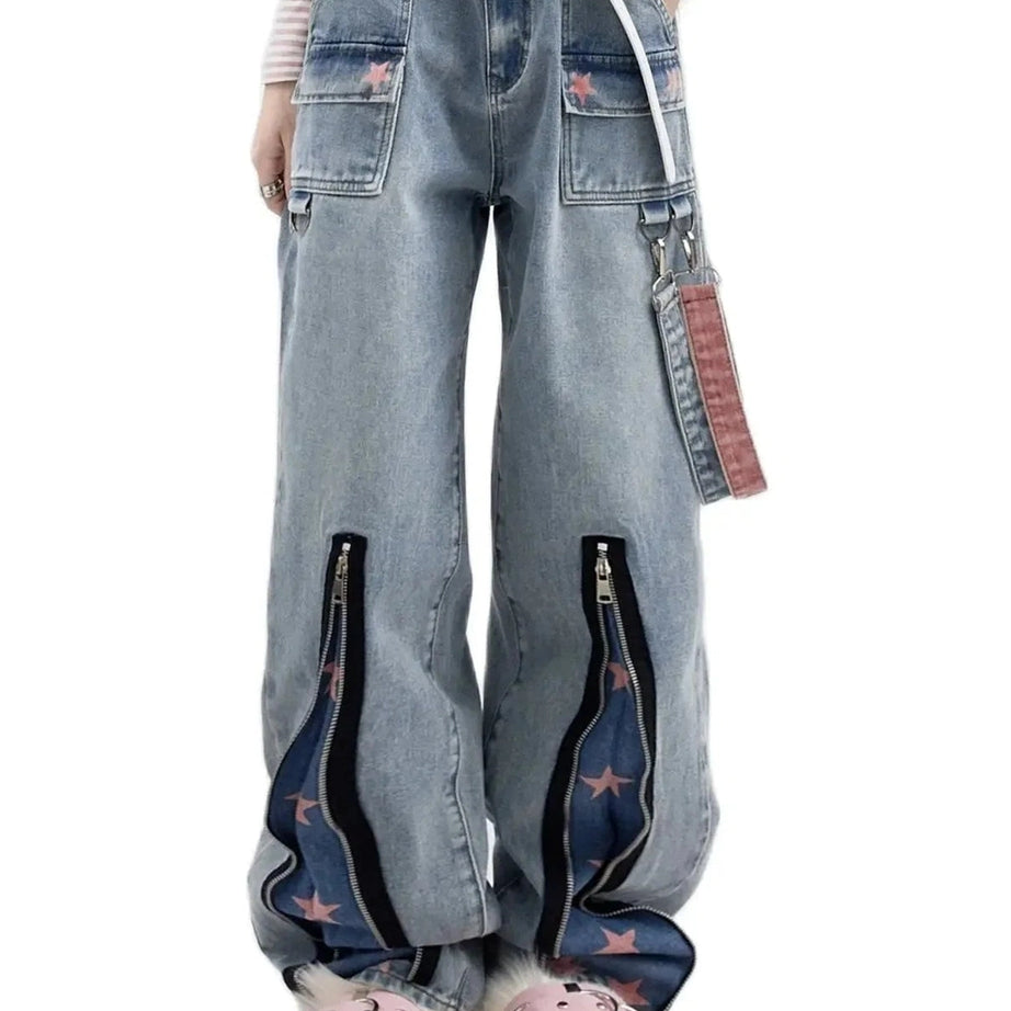 Y2k Acubi Star Print Work Jeans