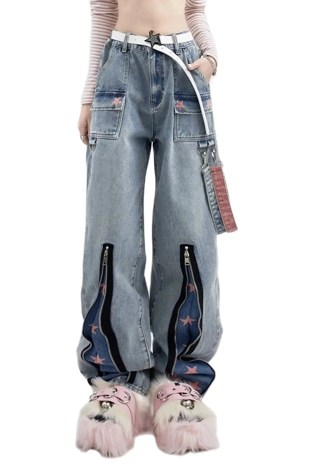 Y2k Acubi Star Print Work Jeans