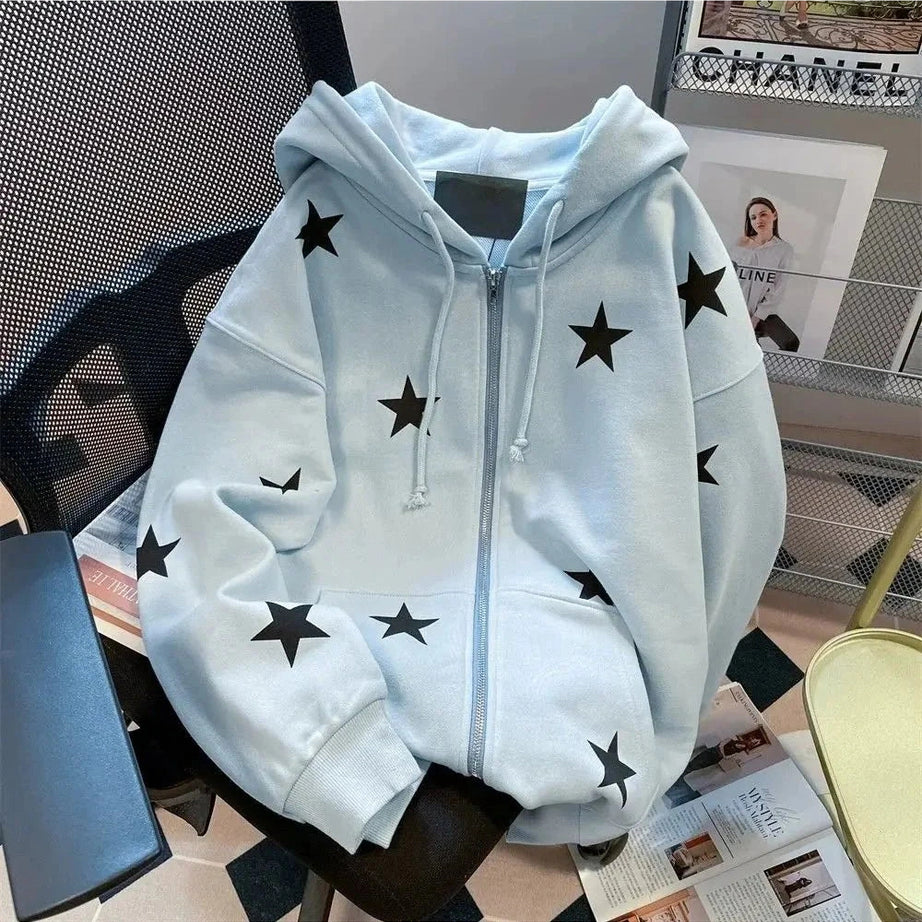 Y2k Star Print Zip Hoodie