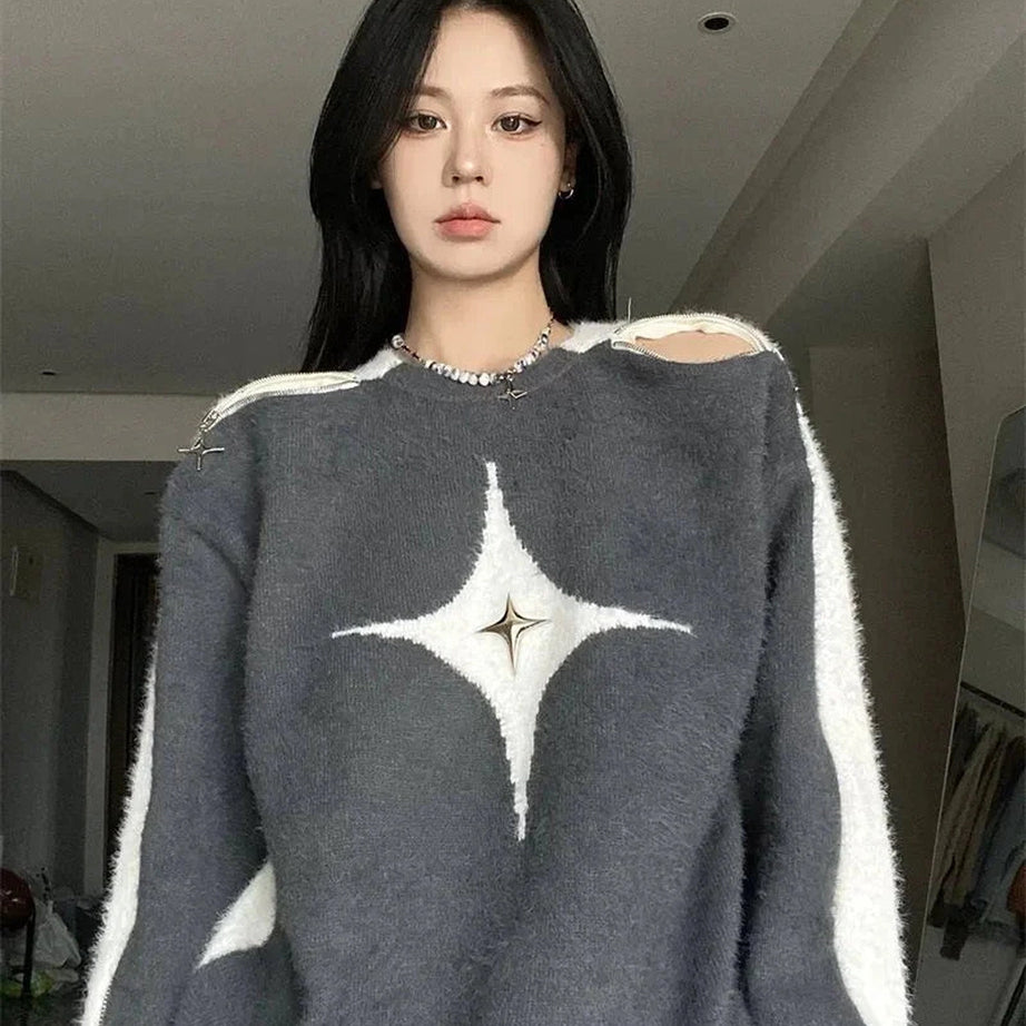 Y2k Starlight Distress Knit Sweater