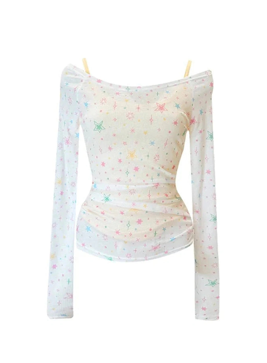 Y2k Starlight Whisper Off-Shoulder Top