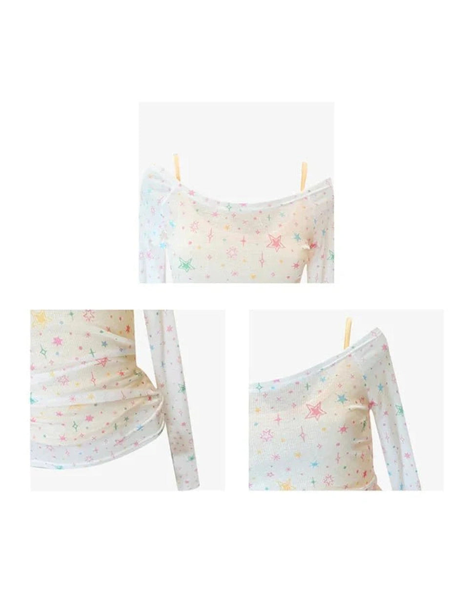 Y2k Starlight Whisper Off-Shoulder Top