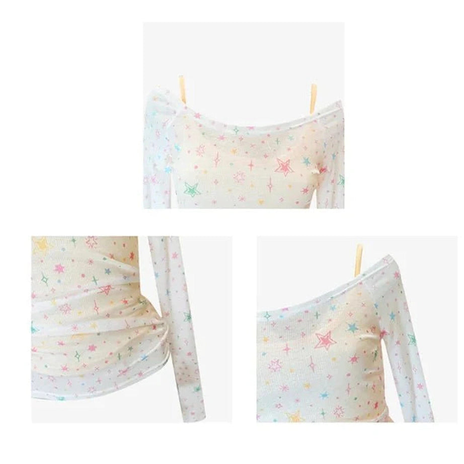 Y2k Starlight Whisper Off-Shoulder Top