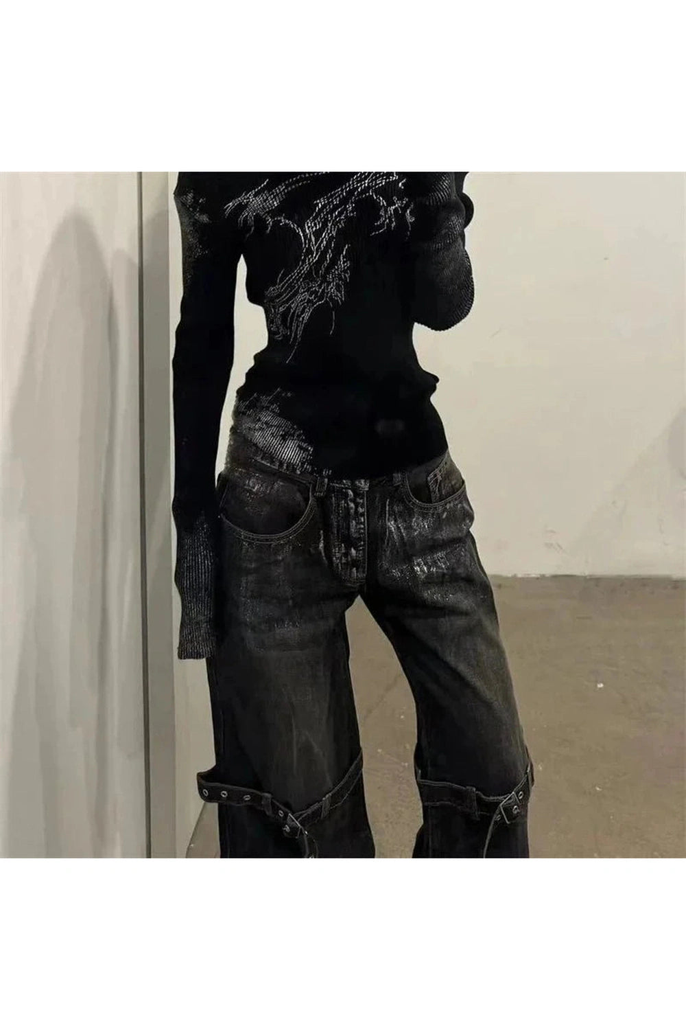 Y2k Strap Design Rock Style Jeans