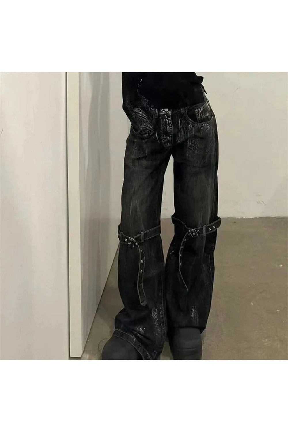 Y2k Strap Design Rock Style Jeans