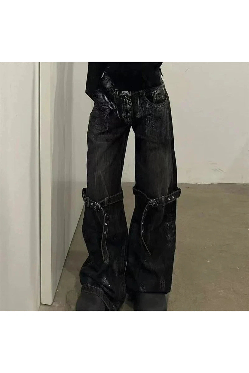 Y2k Strap Design Rock Style Jeans