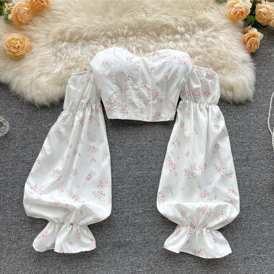 Y2k Strapless Floral Blouse