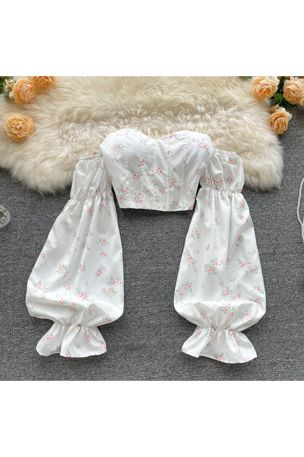 Y2k Strapless Floral Blouse